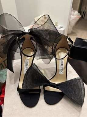 Jimmy Choo Black Aveline Bow Ankle-Strap Sandals
